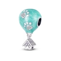 Detailed silver hot air balloon charm with green enamel and house pendant detail - Hot Air Balloon House