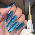 Teal cat-eye UV LED gel polish for professional nail art with 10ml bottle display - Gentle Blue Cat Eye