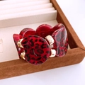 Irregular red leopard resin cuff bracelet with gold bead accents in vintage style - Rose Red Leopard Metal Bead Style (46# Bangle - Rose Red)