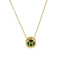 Brass zodiac necklace featuring a Taurus pendant with a green crystal birthstone - Taurus