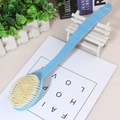 Blue long-handled bath brush with dense soft bristles and non-slip wavy grip - Single-sided Bath Brush / Blue