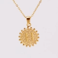 18K gold plated stainless steel necklace with round hammered letter H pendant - H (With Chain)