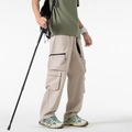 Pantaloni cargo beige da uomo con tasche tattiche laterali e orlo con coulisse - M / Cachi