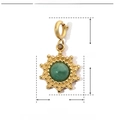 Detail showing dimensions of green natural stone sun pendant in gold stainless steel - YF182-1 Green Round