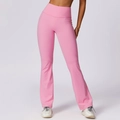 Pink high waisted flare yoga pants with tummy control and matte stretch fabric finish - S / Bottoms / Pink