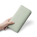 Genuine leather long wallet in light green with litchi grain texture and silver zipper - 20*10*2.5CM / Bubble Green