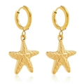Elegant 18k gold plated stainless steel starfish hoop earrings with textured finish - Gold