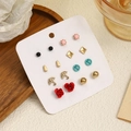 7 pairs of assorted stud earrings including rose, umbrella and star on display card - Set 1 [Rose & Umbrella]