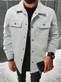 Men's light grey corduroy work jacket featuring lapel collar and metal button pockets - Light Gray