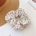 White floral scrunchie with pink rose patterns on a soft fabric texture - Small Floral White