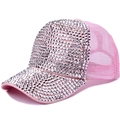 Pink trucker hat for women with sparkling silver rhinestones and breathable mesh back - Adjustable / Silver Rhinestone Pink Mesh