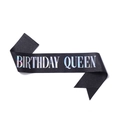 Black Birthday Queen satin sash with colorful laser lettering for party celebrations - Holographic Black Birthday Queen