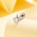 Silver star stud earring with clear crystal and screw back in titanium steel - White (Single Piece)