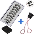 5-pair magnetic false eyelashes set with MB13K-5 lashes and rose gold applicator tool - Natural Long Style With Black Clip (MB13K-5)