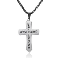 Mens silver titanium steel cross necklace with black texture and center zircon stone - With Chain (3.0*550mm) / Black
