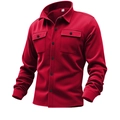 Détail de la veste rouge doublée polaire avec poches poitrine et boutons noirs - S / Tops / Rouge