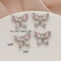 Pink crystal butterfly charms 18mm x 16mm with silver alloy base for DIY jewelry set of 4 - 757-3# Silver - Pink/Clear Zirconia