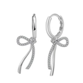 Elegant 925 sterling silver bow drop earrings featuring sparkling cubic zirconia stones - Silver Rhinestone Bowknot Hoop (SE408-P)