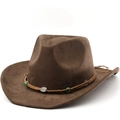 Cappello da cowboy marrone scuro in pelle scamosciata con fascia di perline e metallo - M(56-58cm) / Caffè (JX-856411)