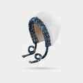 Baby ear protection knitted hat in soft white plush and blue mixed yarn finish - Gradient-White