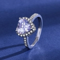Silver ring with heart-shaped purple zirconia and adjustable band on a blue surface - Pale Purple Diamond [white Gold] Ljz-131 / Adjustable Open