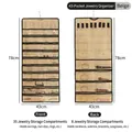 Beige 43-pocket double-sided hanging jewelry organizer with hooks and clear slots - 43 Pockets / Beige