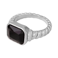 Silberner Retro-Ring mit verdrehtem Band und rechteckigem schwarzem Glasstein - Schwarzer Glasstein Stahl-Stil (A504)