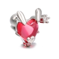 Cute bunny heart earring with red zircon stone and silver metal screw-ball back - Heart Rabbit Style (EGD0032) / White K/Silver