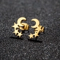 Minimalist gold moon and stars stainless steel stud earrings set for daily wear - 449 Gold (Moon Star)