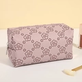 Pink embossed PU leather makeup bag featuring floral patterns and silver zipper - Small Rectangular (X-208) / 19x9x10.5cm (75g) / Lilac Purple