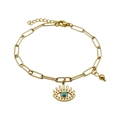 Vintage Armband mit 18K Vergoldung, Evil Eye Anhänger, Türkis und Büroklammerkette - Gold