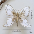 Dettaglio della clip a farfalla da 25cm con paillettes dorate e strass su tessuto - Bianco