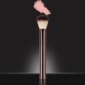 Brown and white synthetic hair makeup brush with dark brown handle and pink powder puff - Blush Brush