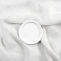 Minimalist white round gypsum tray for jewelry display on natural white linen cloth - Small Round
