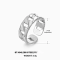 Anillo de cadena cubana de acero inoxidable plateado con diseño ajustable - Abierto Ajustable / Color Acero