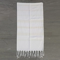 White and cream striped Turkish cotton beach towel with handmade fringe tassels - 90x180cm / White and Beige