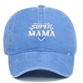 Cappellino da baseball blu in cotone lavato con logo Super Mama ricamato in bianco - Regolabile / Azzurro