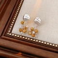 Close-up of vintage beaded flower earrings with yellow and white pearls on wood - 4# Silver Needle-Silver-Brown Round Tassel