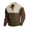Detail of color-block corduroy sweatshirt with button collar in beige and dark brown - S / Tops / Dark Brown
