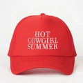 Red Trucker Hat with White Hot Cowgirl Summer Embroidery and Mesh Back Panel - One Size / Red