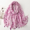 Pink floral lightweight scarf with fringe edges and watercolor pattern for women - 180x88cm / Peach Pink Floral (SL2404-016)