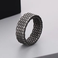 Anello vintage in acciaio inossidabile argento con motivo testurizzato a rombi - US 8 / Nero Invecchiato