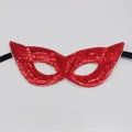 Classic Mardi Gras masquerade eye mask featuring vibrant red sequins and black ribbons - Sequin Mask Style D-Red