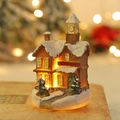 Lighted resin Christmas train station figurine with snow accents and warm glowing windows - Train Station Style (Q-J61)
