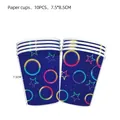 Dettaglio di 10 bicchieri di carta neon con stelle, dimensioni di 7,5 x 8,5 cm - Bicchieri di carta per feste al neon