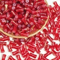 6x12mm dark red bamboo glass beads with gold silk texture for DIY jewelry making - Red (Brushed Jade 6x12mm)