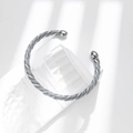 Silver woven stainless steel cuff bracelet with spherical ends in a minimalist style - Steel 6