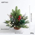 Miniature artificial Christmas tree on wooden base with berries and eucalyptus 28cm - Desktop Christmas Tree Style E