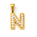 Letter N pendant in 18k gold plated stainless steel with white pearl inlay charm - Letter N Style (SP723G-N)