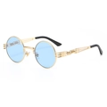 Steampunk round sunglasses with gold metal frame and light blue lenses for men and women - Gold Frame Ocean Blue C33